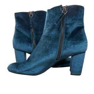 FARYLROBIN Anthropologie Blue Velvet Block Heel Booties, Size 8